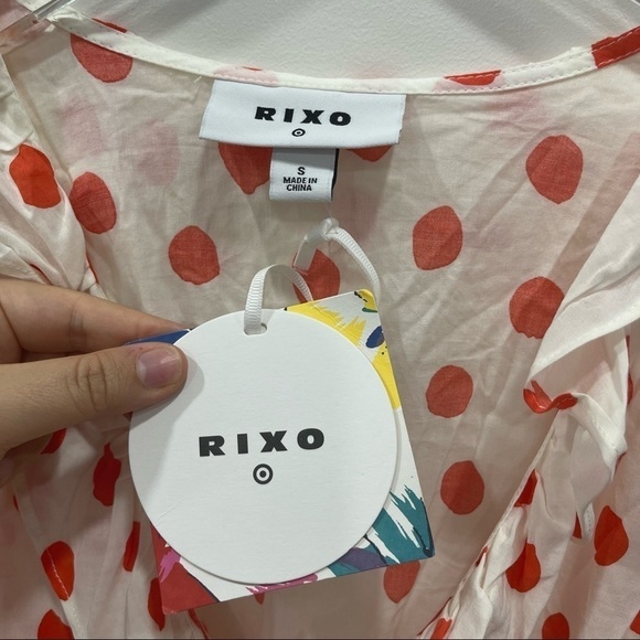 Rixo Target Puff Sleeve Dotted Wrap Mini Dress Cotton Blend Size Small - Picture 6 of 10